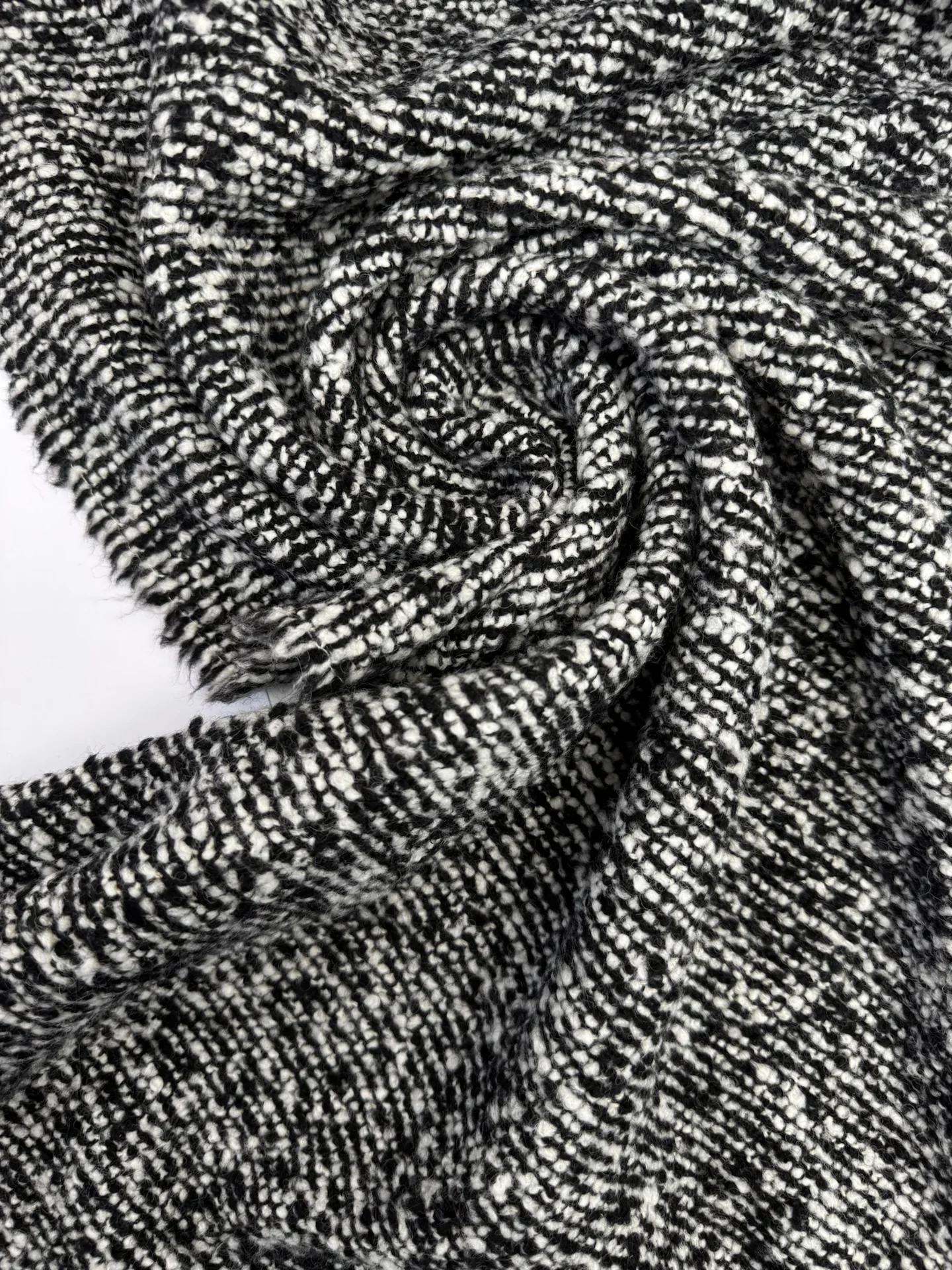 Tweed Boucle -Black and White, Small Texture, Wool Blend