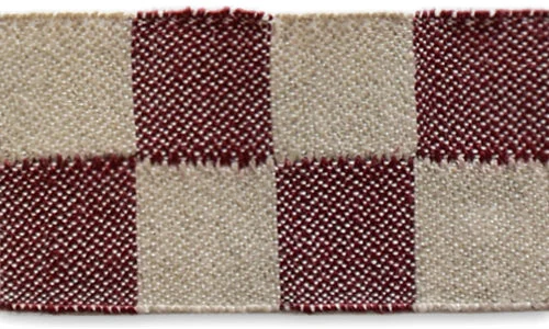 1 1/2" Checkered Wine & Natural Linen Ribbon (Made in Germany)