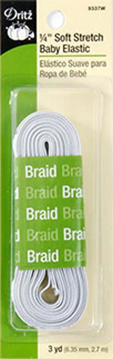 Soft Stretch Baby Elastic- White - 1/4" x 3 Yards - Dritz Brand