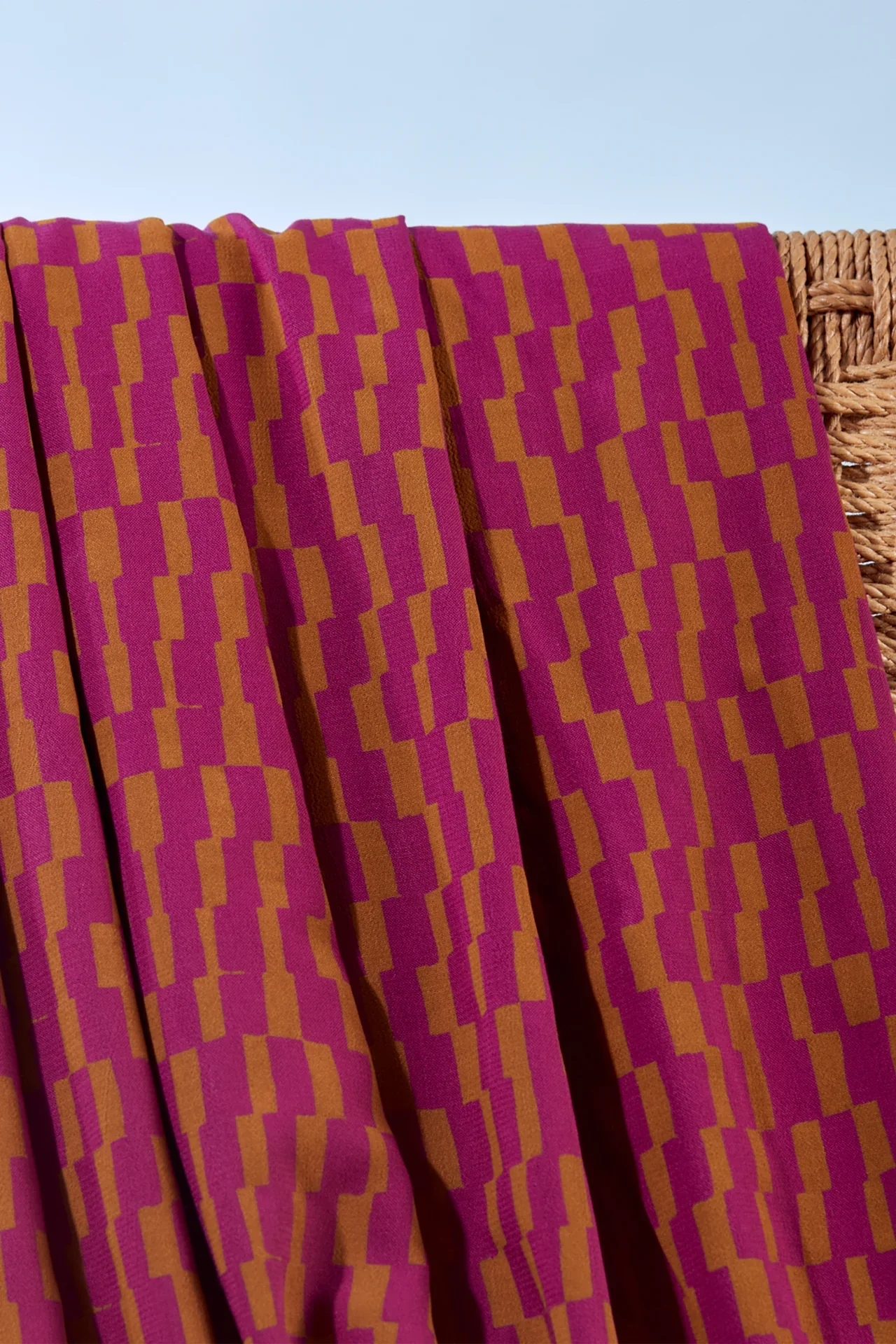 Viscose Challis - Domino Dahlia - Raspberry and Ochre