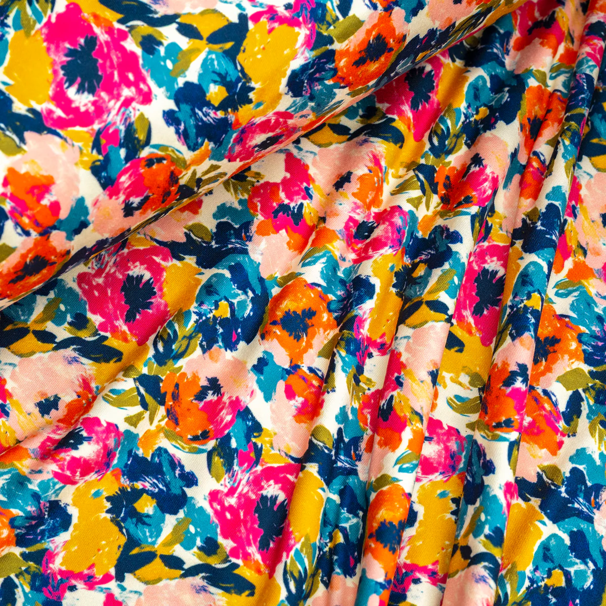 Bold Blooms Double Brushed Polyester Knit Jersey Fabric