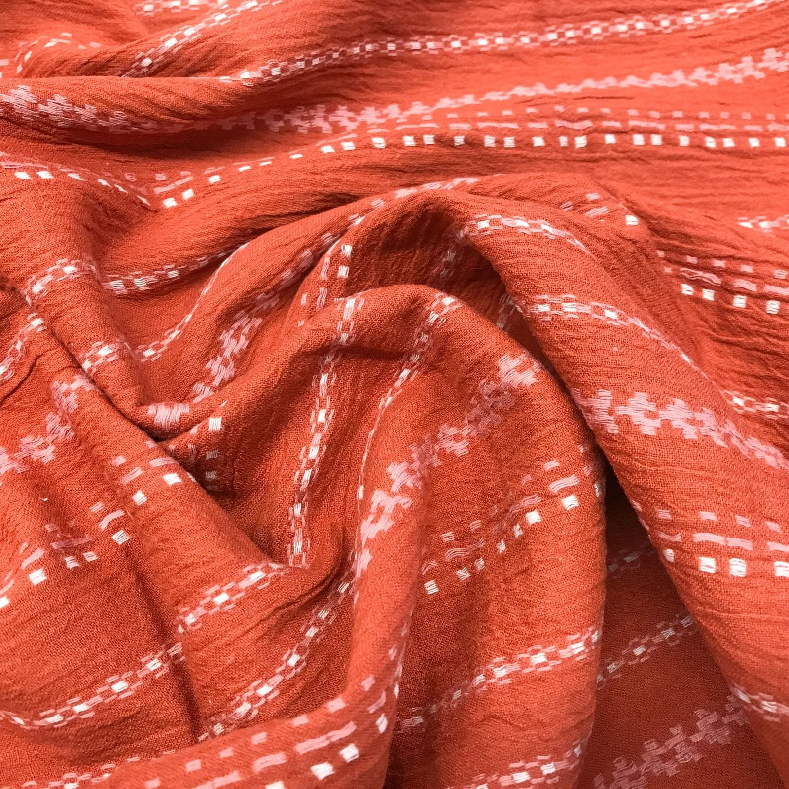 Indian Embroidered Gauze - Yarn Dyed Cotton - Sienna