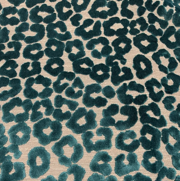 Cut Velvet Leopard Print Fabric in Teal