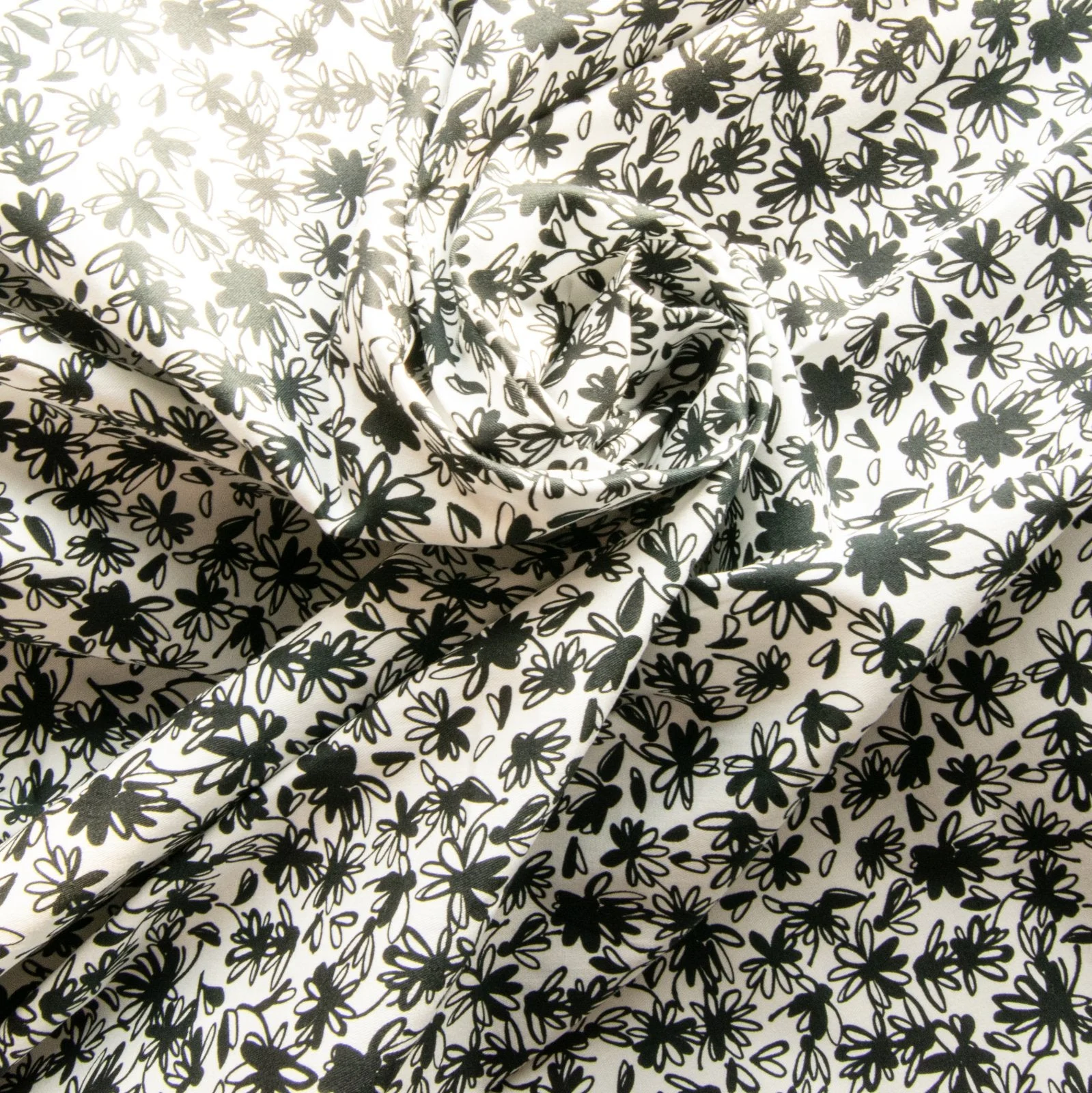 Cotton Poplin, French - "Black and White Daisy"