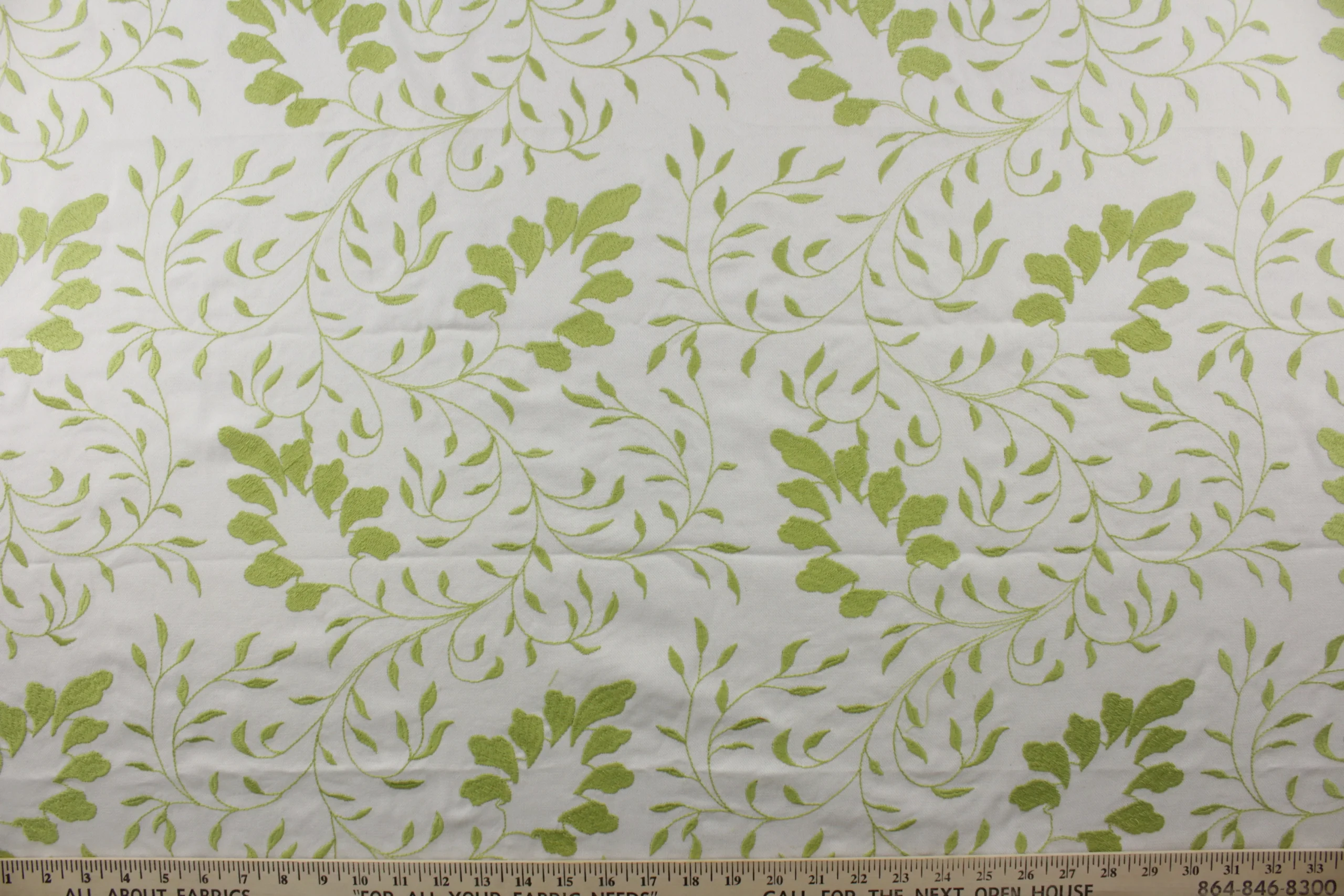 Duralee Mallory SA61780-533 Embroidered Fabric in Celery