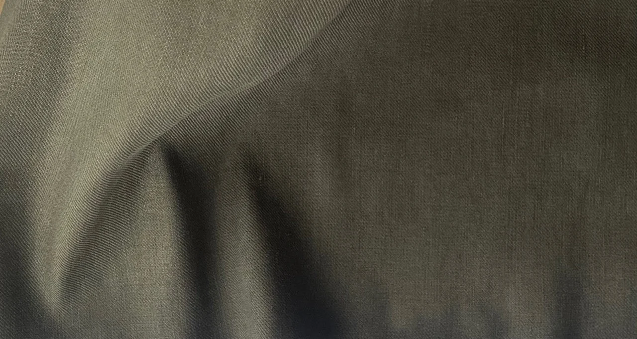 Designer Mid-Weight Inky Spinach Linen & Cotton Twill (Made in Italy)