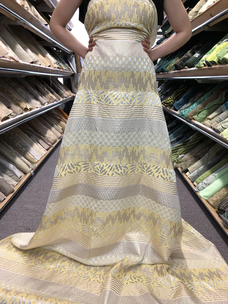 Metallic Linear Design Ethnic Brocade - Yellow