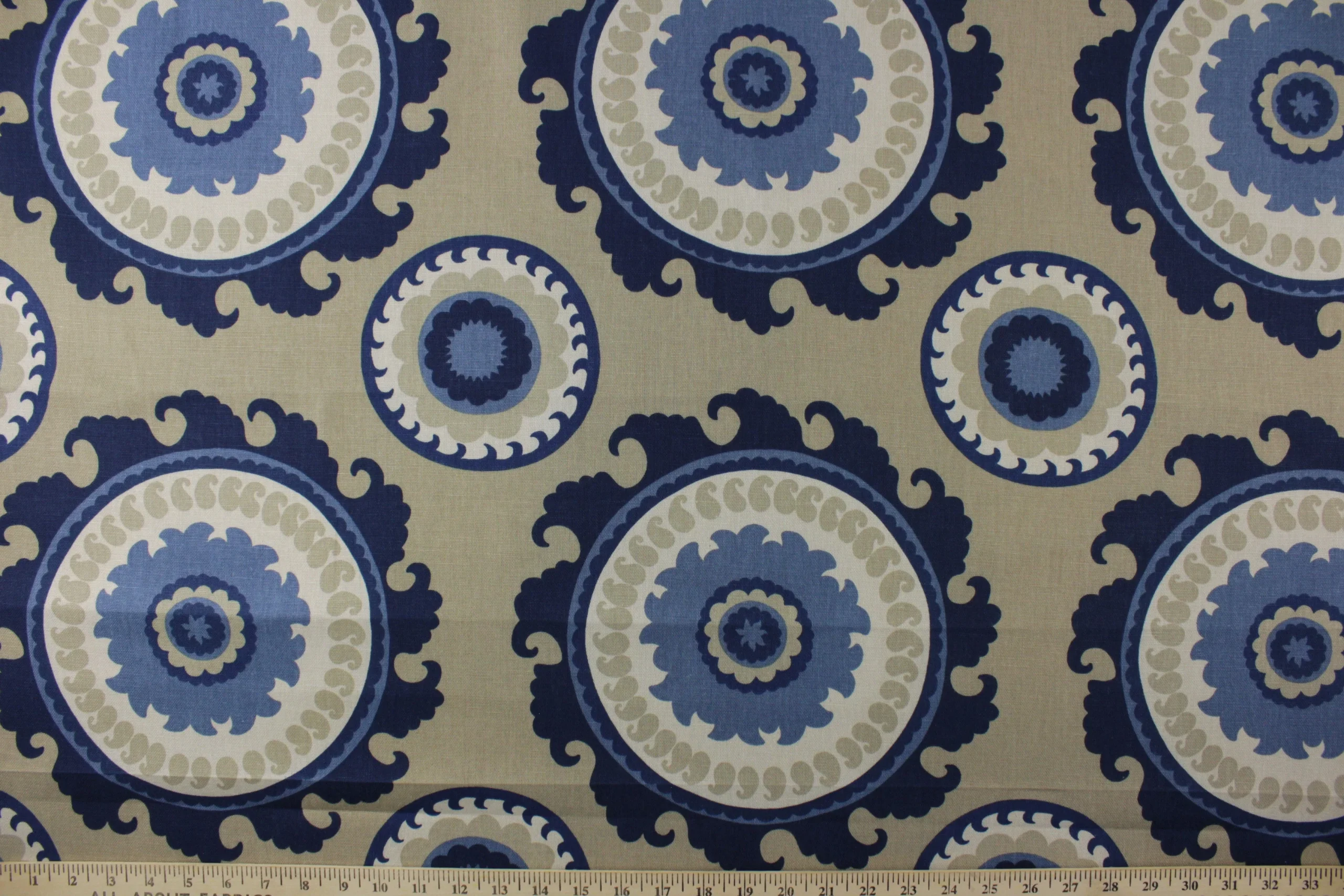 Duralee Fabric Ponderosa Suzani Madallion Fabric in Bluestone