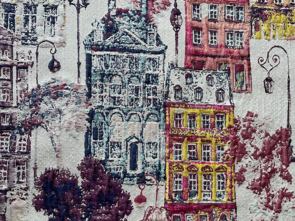 Amsterdam Townhouses Cityscape Viscose Blend Brocade Tapestry (Made in Turkey)