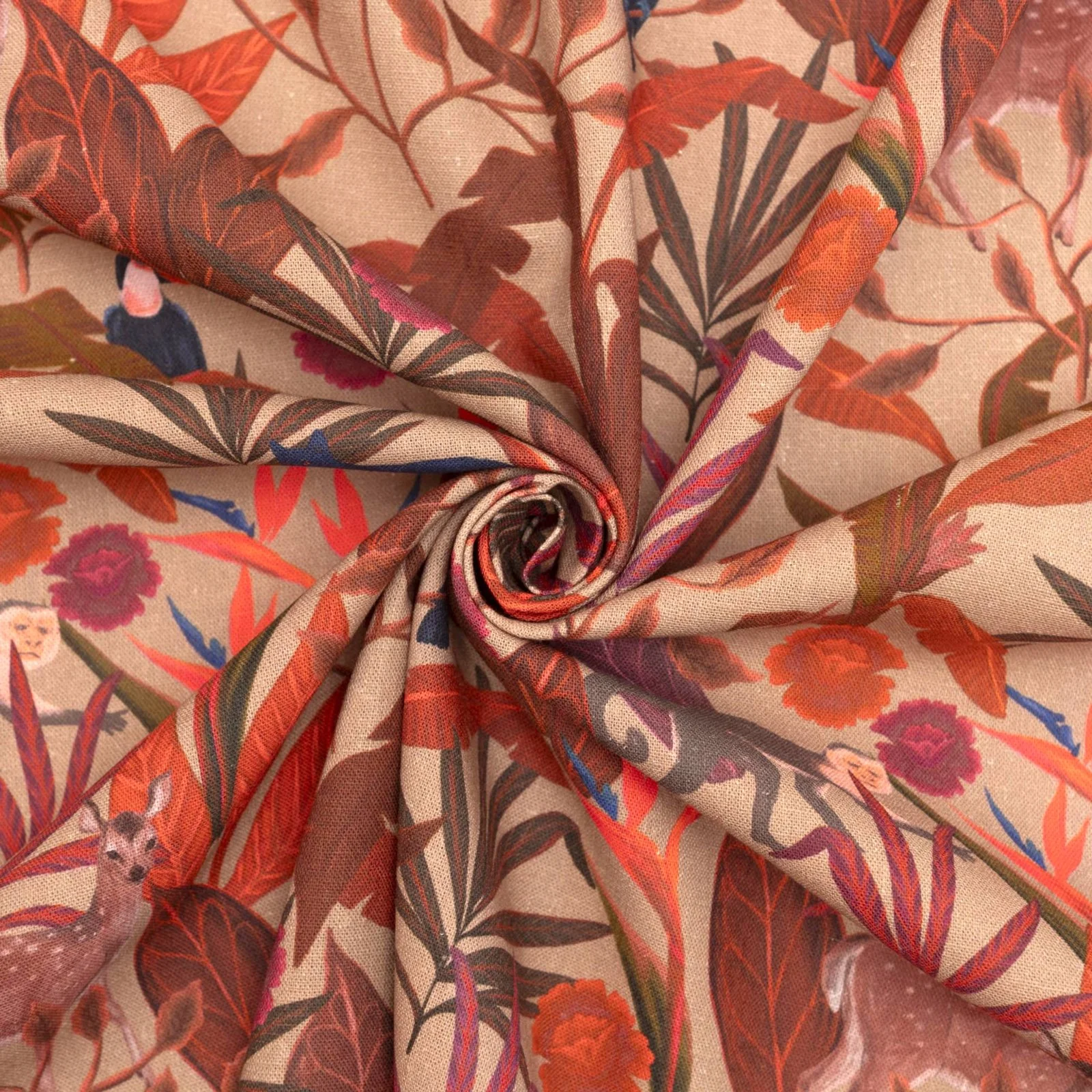 Linen - Print - Jungle Serenade in Brown