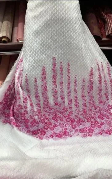 Border Pattern Floral Novelty Matelassé Organza Panel - White / Magenta / Lilac
