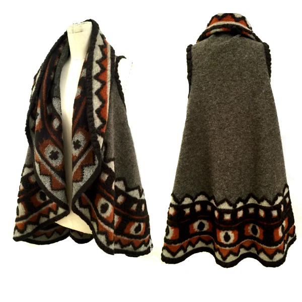 PV-7229W MAYA - TRIBAL DESIGN BOILED WOOL PONCHO VEST PANEL. ITALY
