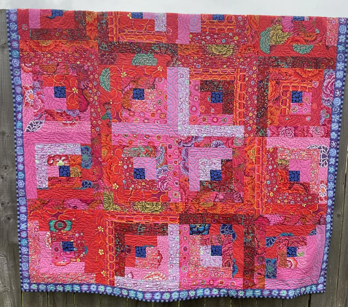 Quilt-Red Log Cabin Quilt Quilts in Ireland Kaffe Fassett--74"x74"