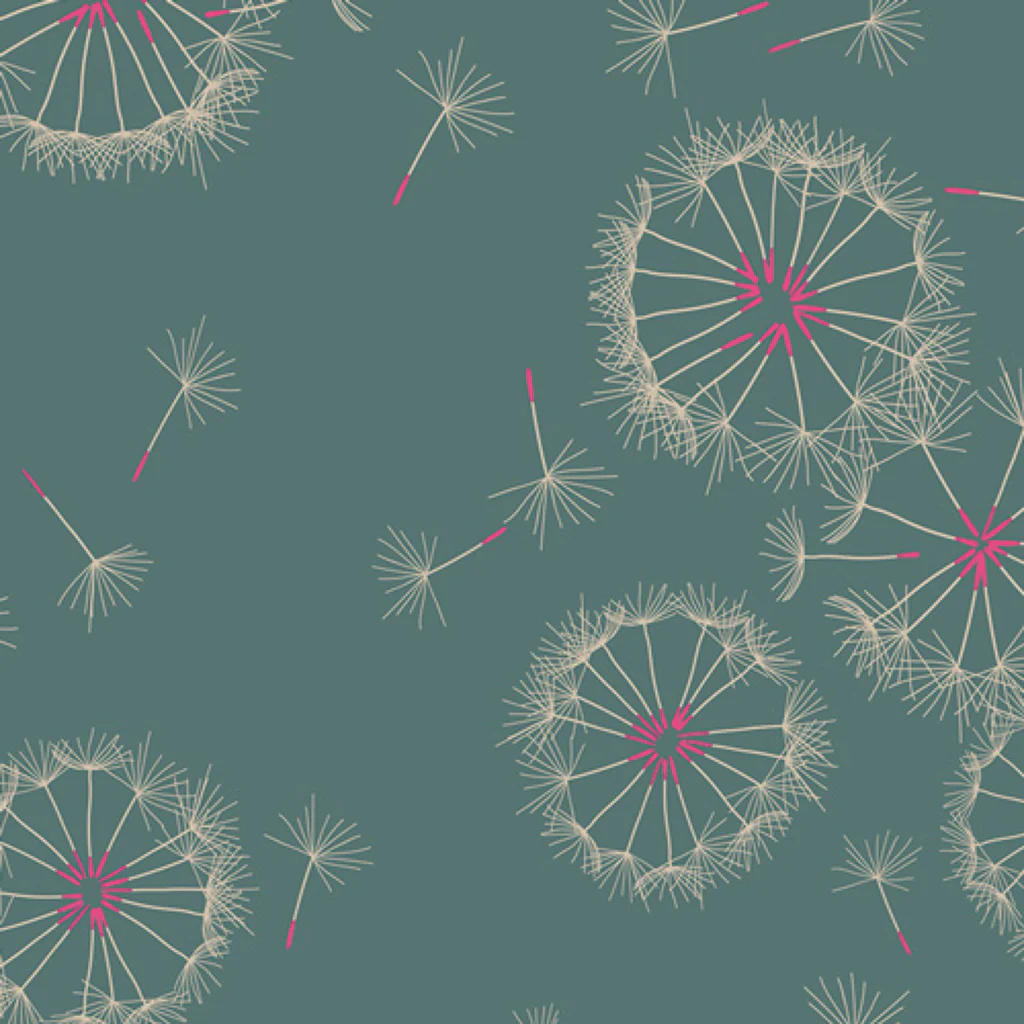 Remnant - Teal Dandelion Puffs Rayon Lawn - 1.92yd