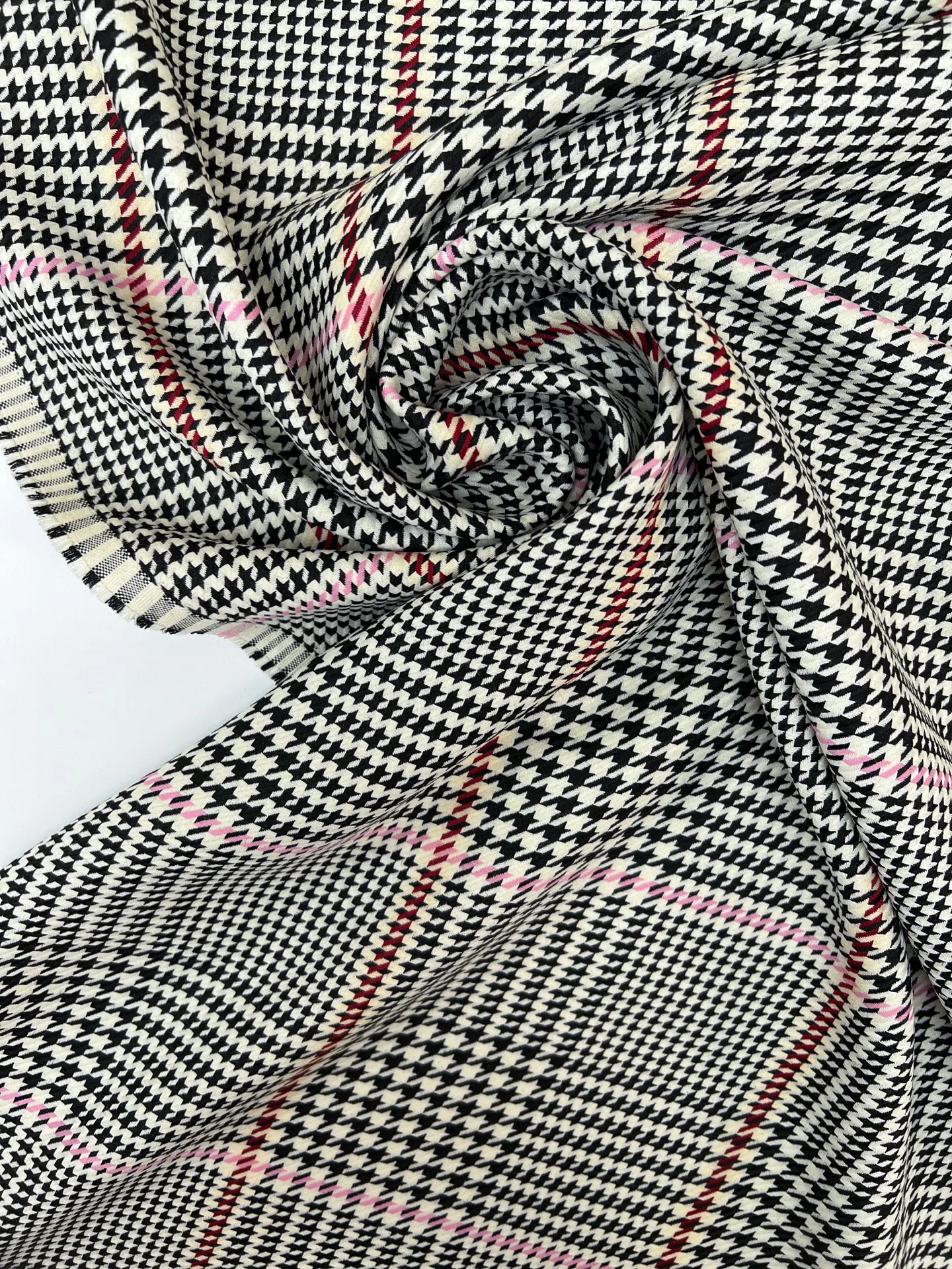 Tweed - Houndstooth in Cream, Black, and Pink