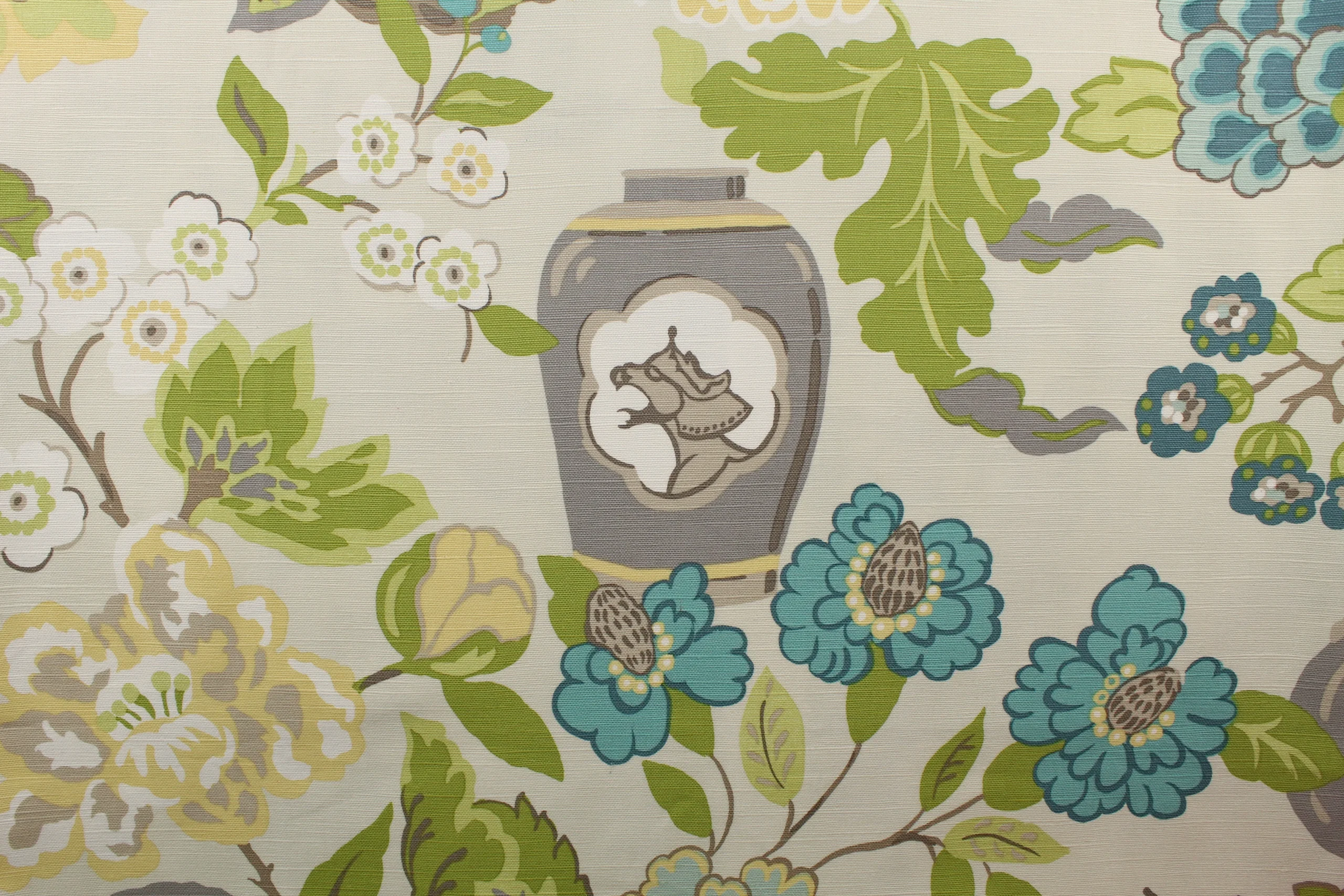 Vy Chinoiserie Fabric in Aqua by Vern Yip