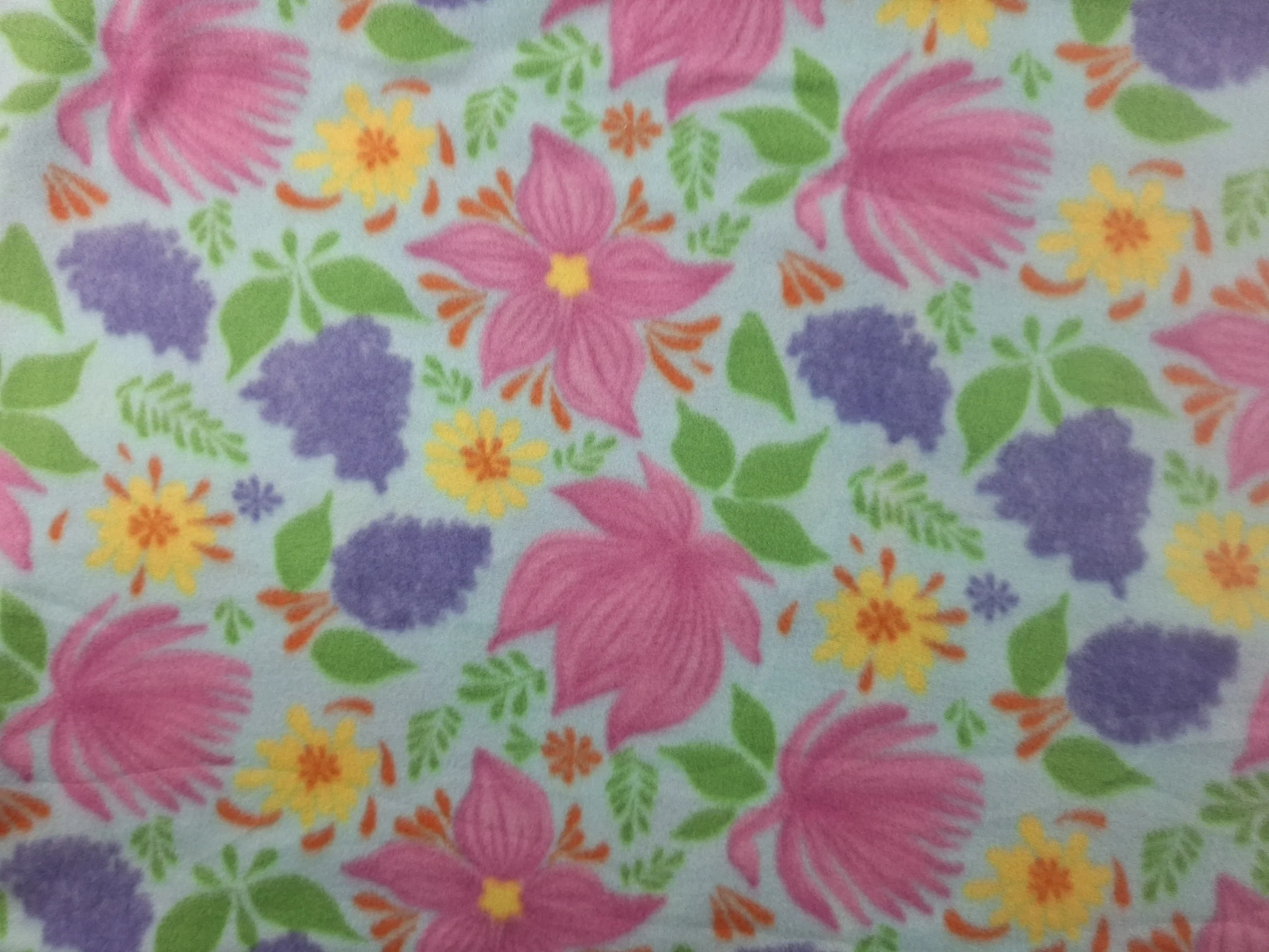 Zelda Floral Double Brushed Fleece Fabric in Aqua