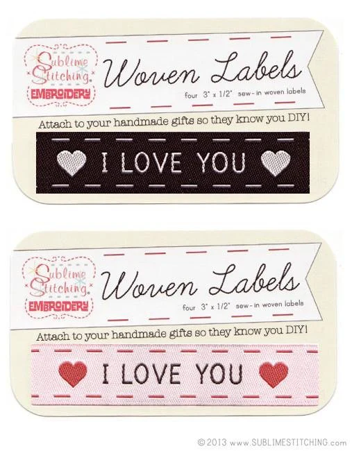 Woven Garment Labels - I Love You -- Pink