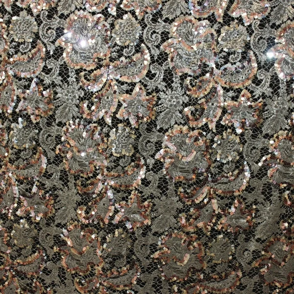 Metallic Beaded Chantilly Lace - Silver/Pink