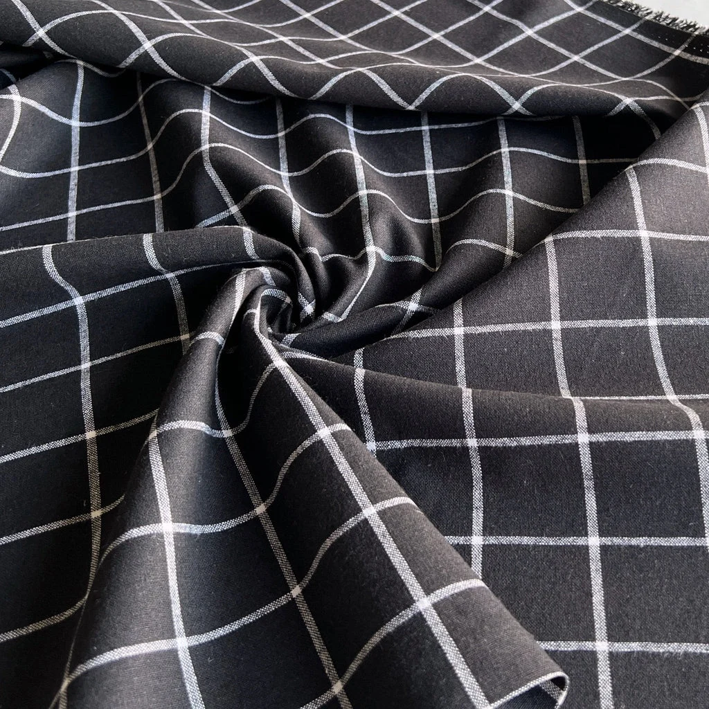 Remnant - Black Windowpane Essex Linen - 0.65yd