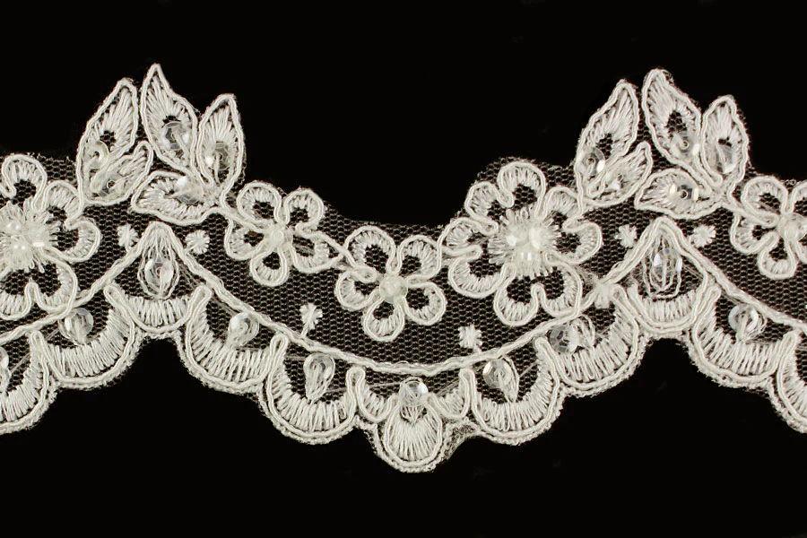 2 1/2" Sequined Off-White Alençon Edging Lace