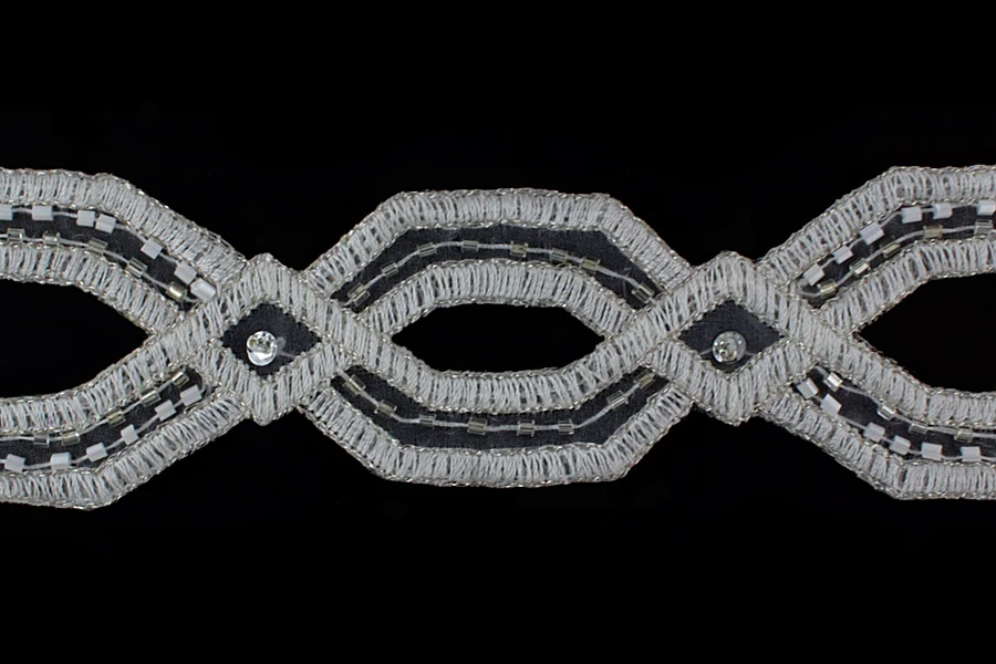 1 3/4" White & Silver Beaded Lace