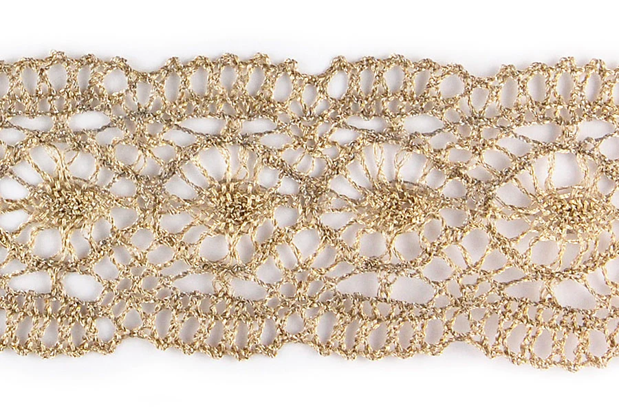 1 3/4" Pale GoldMetallic Crochet Lace (Made in England)