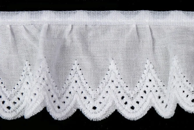 1 1/4" White Gathered Cotton Eyelet Trim (Made in England)
