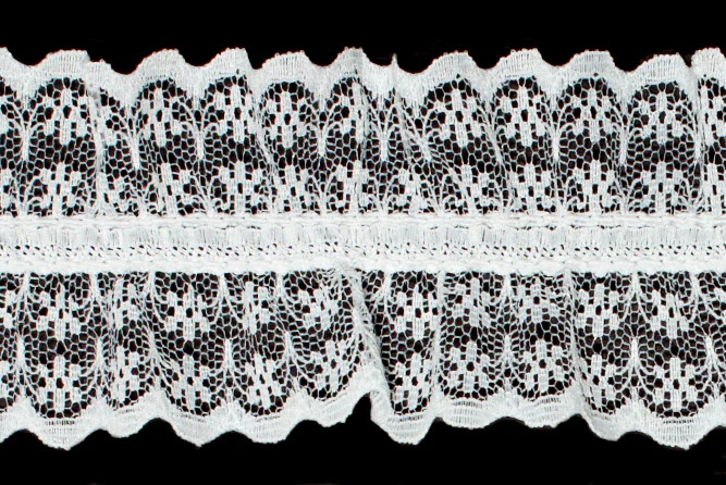 1 3/4" White Stretched & Gathered Lace (Made in England)