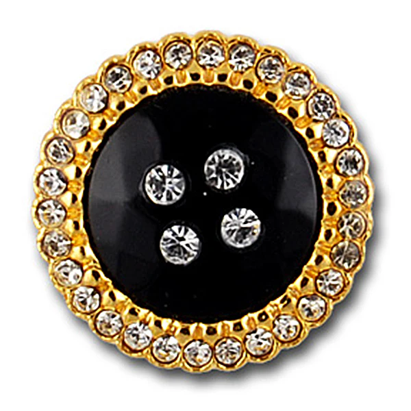 1 1/8" Faceted Black Rhinestone Button