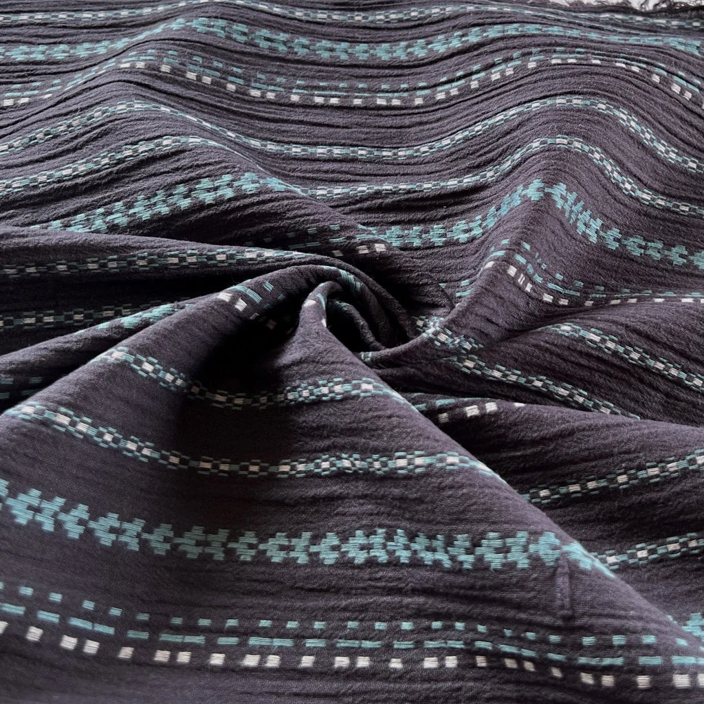 Remnant - Charcoal Athena Embroidered Crinkle Gauze - 3.31yd
