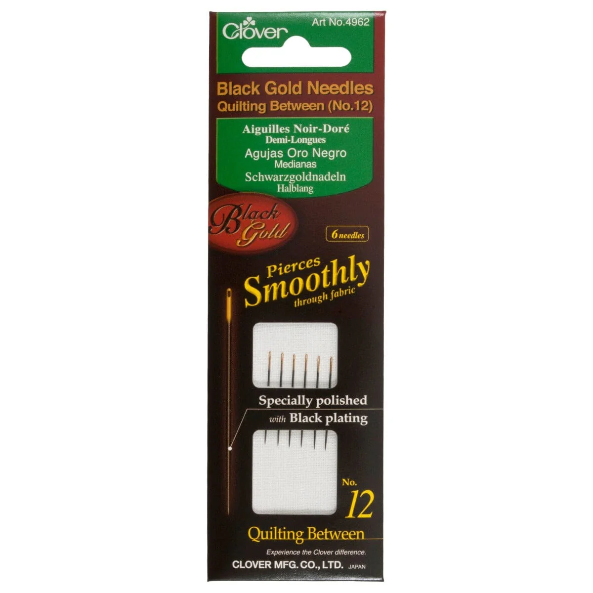 Clover Hand Sewing Needles Black Gold: Quilting Between: Size 12