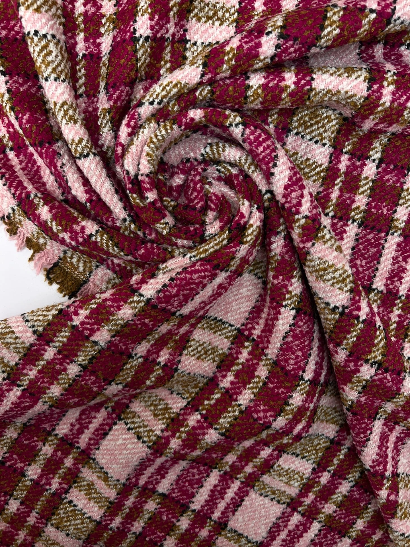 Tweed - Boucle Suiting - Beige and Pink Plaid