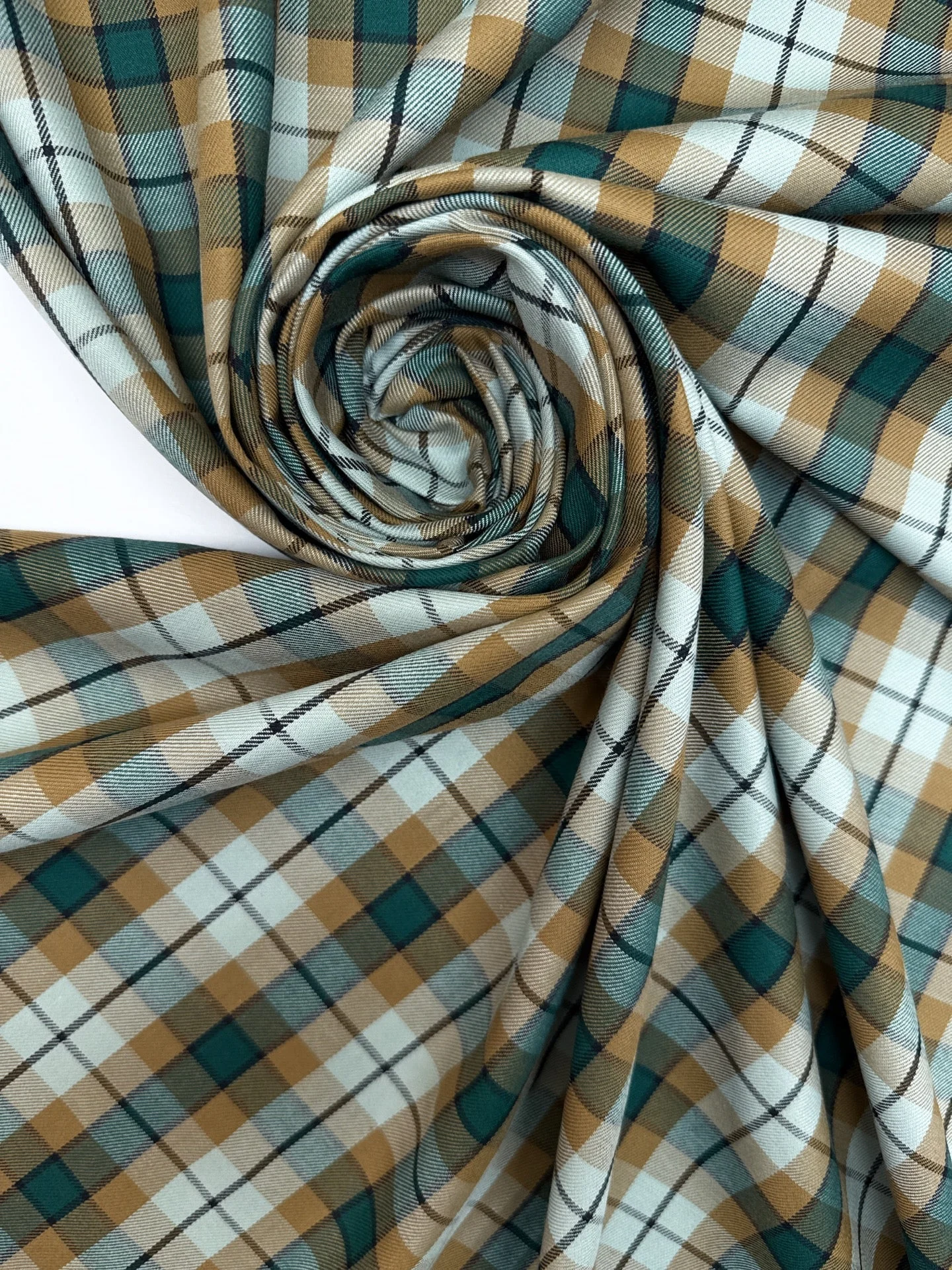 Tweed - Twill Weave in Mint, Green, and Brown Plaid