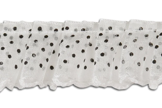 1" Dotted White Sheer Organza Ruffled Trim