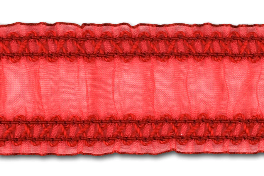 1 1/2" Red Sheer Ruched Elastic (Made in England)