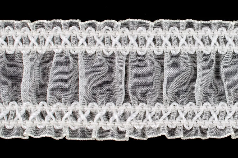 1 1/2" White Sheer Ruched Elastic (Made in England)