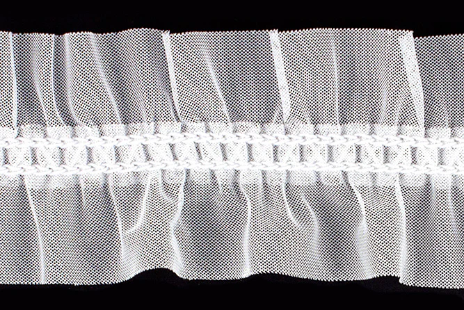 2" White Sheer Tricot Ruffled Elastic (Made in England)