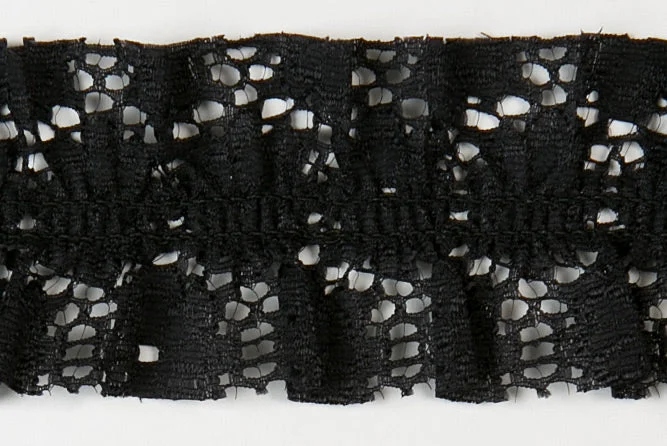 2"Floral Black Lace Ruffled Elastic (Made in England)