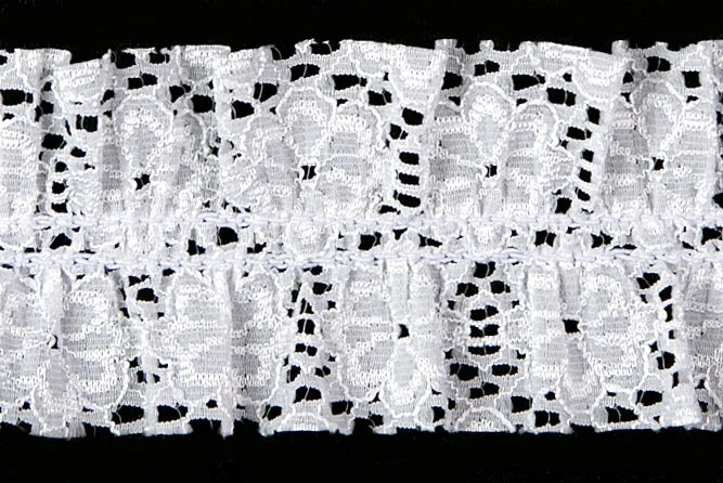 2"Floral White Lace Ruffled Elastic (Made in England)