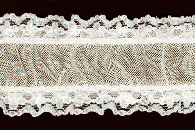 1 1/2" Ivory Ruched Stretch Lace (Made in England)