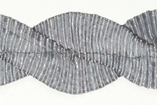 1 1/2" Stretch Braided Silver Pleated Ribbon (Made in England)