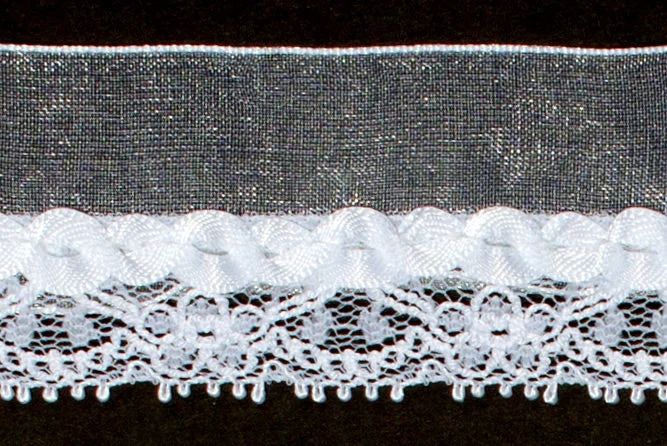 1 1/2" Delicate White Organza & Lace Trim