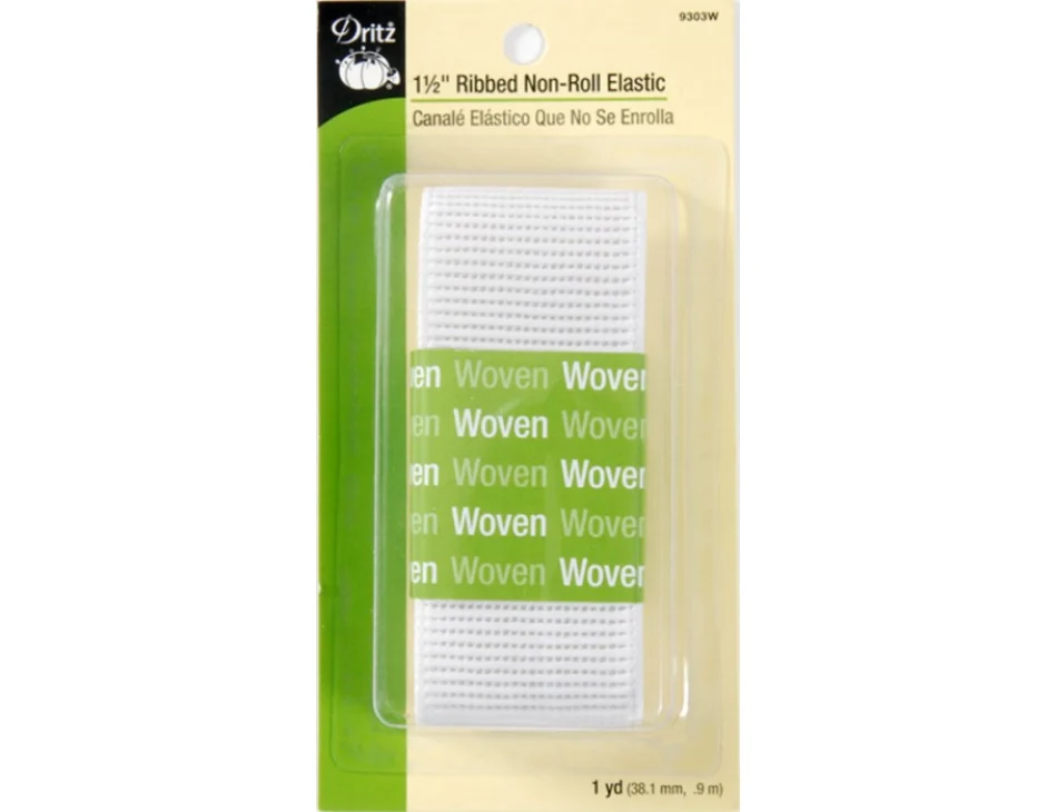 1 1/2" Ribbed Non-Roll Elastic White 9303W
