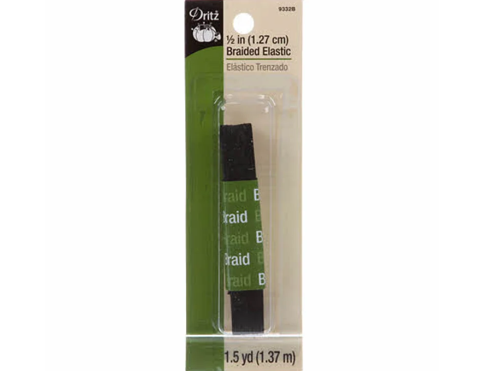 1/2" Braided Elastic Black 9332B