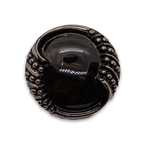 Bubbled Domed Black & Silver Glass Button (Made in Germany)