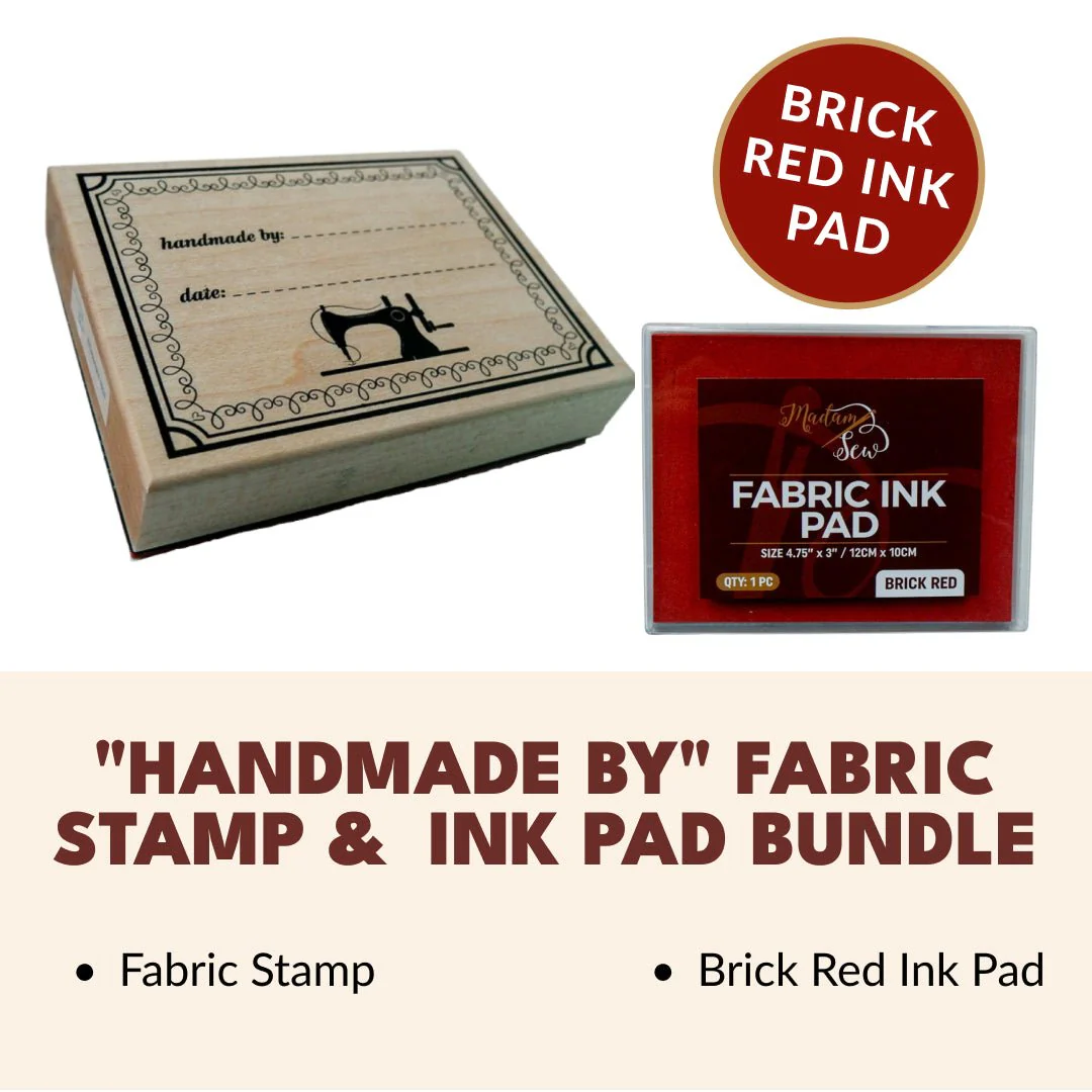 "Handmade By " Fabric Stamp & Permanent Ink Pad Bundle - Black or Brick Red