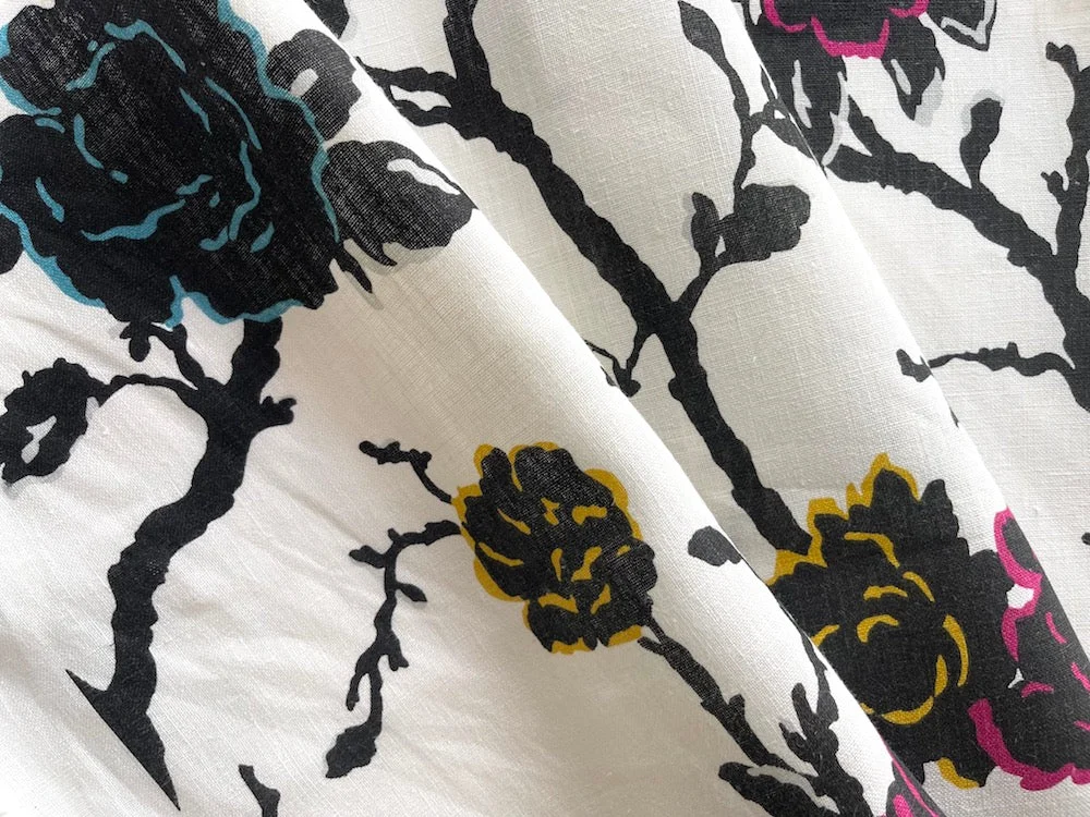 Kravet Printmaker's Magenta, Cyan & Yellow Roses Linen