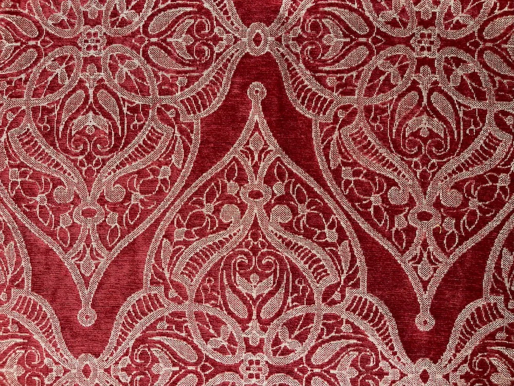 Large-Scale Arabesque Brick & Cream Rayon Blend Chenille Velvet (Made in Turkey)