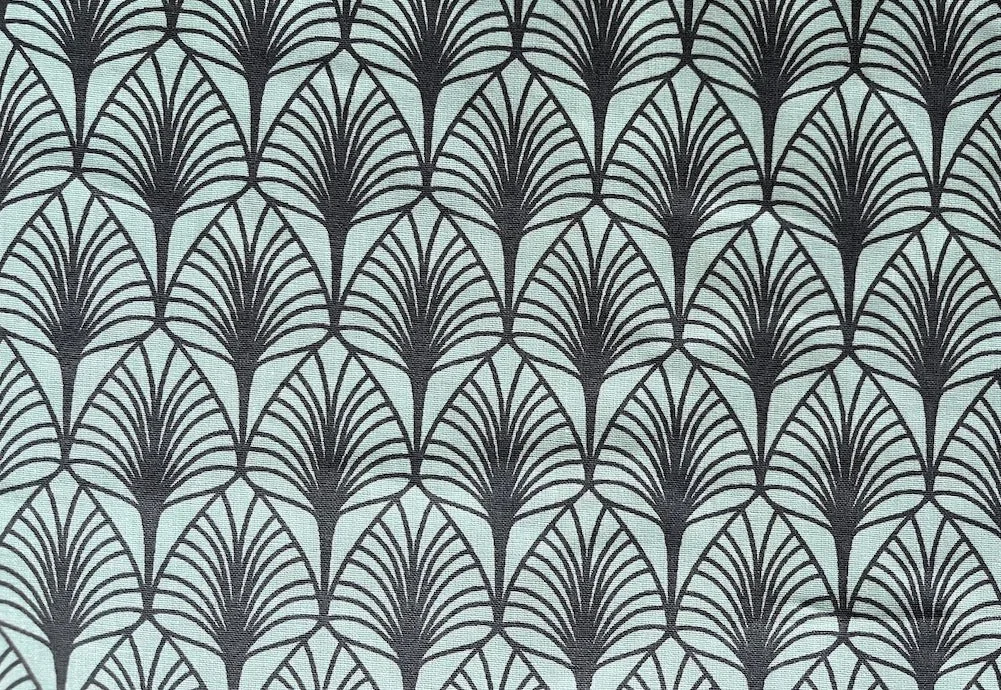 Art Deco-Inspired Glacier Blue Leaves Laminated Cotton (Made in France)